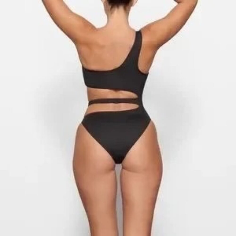 SKIMS Swim One Shoulder Monokini Gunmetal Womens XS - Picture 4 of 12